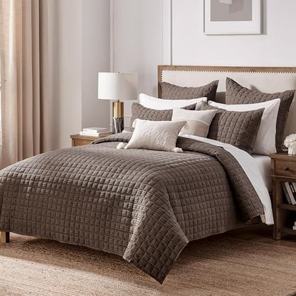 Levtex Home Cloud Waffle Twin XL/Twin Quilt Set (68x86in) with 1 Pillow Sham (26x20in) - Box Quilted Waffle Cotton Texture - Cocoa - Cotton Twin Size Quilt Bedding Set - Lightweight Soft Pre-Washed
