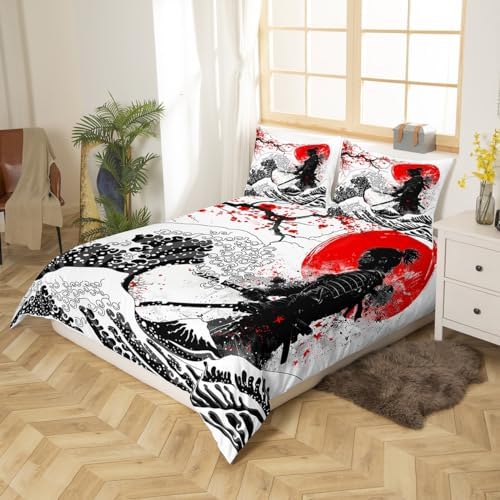 Feelyou Japanese Samurai Duvet Cover Queen Size Boys Girls Teens