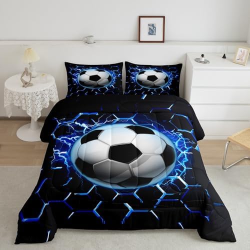 Castle Fairy Football Twin Size Comforter Set,Geometric Honeycomb Hexagon Quilt Set Soft Bed Collection,Soccer Sports Games Bedding Comforter for Boys Girls Room Decor,2 Pcs