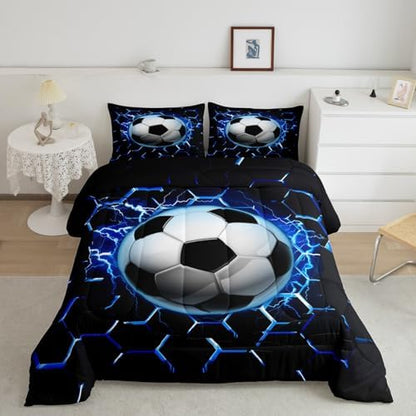 Castle Fairy Football Twin Size Comforter Set,Geometric Honeycomb Hexagon Quilt Set Soft Bed Collection,Soccer Sports Games Bedding Comforter for Boys Girls Room Decor,2 Pcs