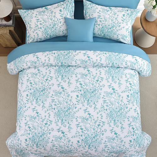 Queen Size Comforter Set 8 Pieces Aqua Floral Bed in a Bag Comforter Sets