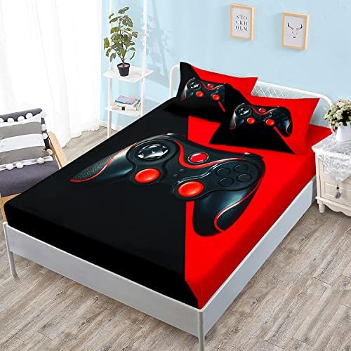 HOSIMA Gamepad Print Gaming Bedding Full,1 Fitted Sheet+2 Pillowcases.