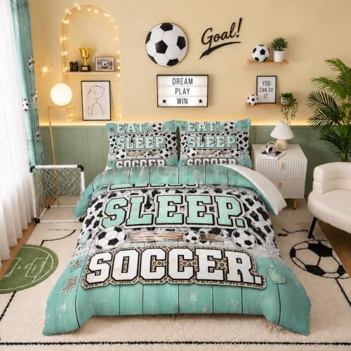 BSNTHO Soccer Full Size, Comforter Set Leopard Print Kids Comforter 3Pcs