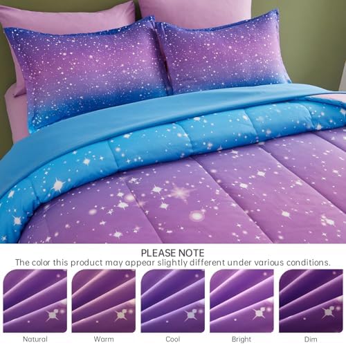 Dinjoy Girls Comforter Set 6 Pieces, Twin Size Colorful Ombre Rainbow Bedding Set, Bed in A Bag for Kid Teen Girls (1 Comforter, 1 Flat Sheet, 1 Fitted Sheet, 1 Pillow Shams, 2 Pillowcases)