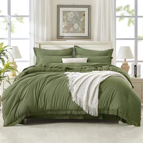 Andency King Comforter Set, 7 Pieces Olive Green Bedding