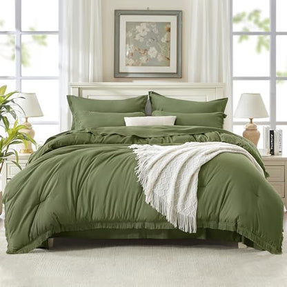 Andency King Comforter Set, 7 Pieces Olive Green Bedding