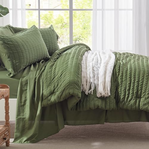 Full Size Comforter Sets 7 Piece, Olive Green Bed in a Bag Full Bedding Set