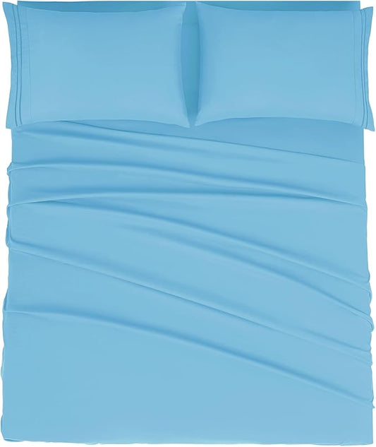 Mejoroom Full Size Sheet Set - Soft Microfiber Bed Sheets - Deep Pocket Fitted Sheet - Breathable, Wrinkle & Fade Resistant - 4 Piece (Full, Denim Blue)