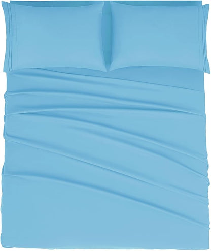 Mejoroom California King Size Sheet Set - Soft Microfiber Bed Sheets,Deep Pocket Fitted Sheet, Breathable, Wrinkle & Fade Resistant - 4 Piece（California King, Denim Blue