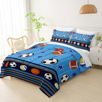 QOOMO Sports 7 Pieces Comforter Set Twin Size,Sports Bedding Set for Kids