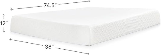 Signature Design by Ashley Chime Memory Foam 12" Twin Mattress with Thick Memory and Support Foam for Pressure Relief, Fiberglass Free, Mattress In A Box