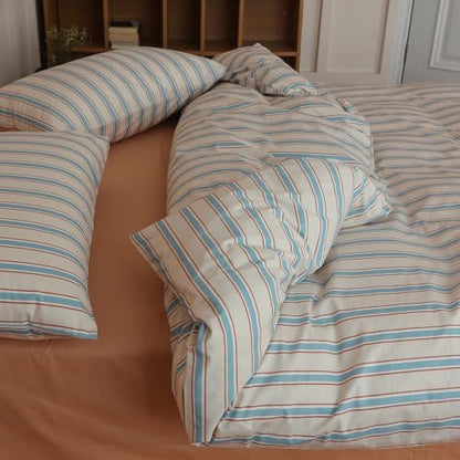 LifeTB Striped Comforter Set Twin XL Size, Fluffy Soft Blue Brown Stripes Pattern Printed Bedding Set, 3 Pieces Lightweight Bedding Comforter Set, Breathable Striped Bed Comforter with 2 Pillowcases