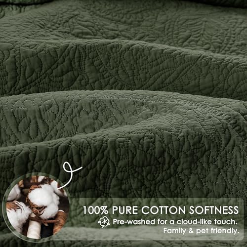 WDCOZY King 100% Cotton Paisley Quilt Bedding Set Olive Green Comforter
