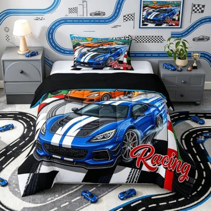 Feelyou Boys Race Car Kids Comforter Set Twin Size for Kids Boys Girls