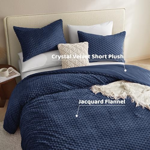 Petrichor Fluffy King Comforter Set - Ultra-Soft Navy Flannel Thick Comforter for King Bed, Luxury Warm Bedding Set for Winter & Fall, Cozy Fuzzy Bed Set 3 Pieces (1 Comforter & 2 Pillowcases)
