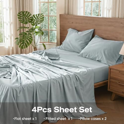 100% Pure Linen Blend 4 Piece Sheet Set, Cooling and Breathable Flax Bed Sheets for Hot Sleepers, All Season Comfort, Anti-Tear and Durable Bedding, 18 Inch Deep Pocket(Cornflower Blue,Queen)