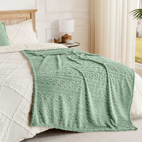 Green Throw Blanket - Soft & Fluffy Fleece, Cute & Aesthetic, Perfect for Sofa, Couch, Chair, Bed, Living Room & Bedroom, All-Season Use, Plush & Cozy Decorative Blanket 50x60