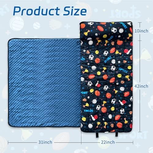 Toddler Nap Mat with Removable Pillow & Blanket Roll Up Storage Kids Sleeping Bag Soft and Comfortable Toddler Sleeping Bags for Travel Camping Daycare Preschool