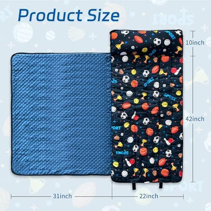 Toddler Nap Mat with Removable Pillow & Blanket Roll Up Storage Kids Sleeping Bag Soft and Comfortable Toddler Sleeping Bags for Travel Camping Daycare Preschool