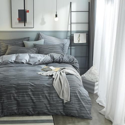 mixinni Comforter Twin/Twin XL College Dorm Modern 3 Piece Grey Geometric Striped Pattern Comforter Set Men Boys for All Season, 1 Soft Fluffy Reversible Comforter and Two Pillowcases-Twin XL Size