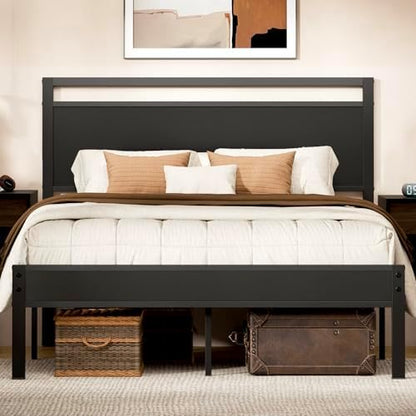 Z-hom Queen Bed Frame with Wooden Headboard & Footboard,Metal Platform Bed