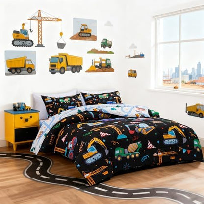 Holawakaka Trucks Tractors Cars Boy Twin Comforter Set with Sheets 5 Pieces