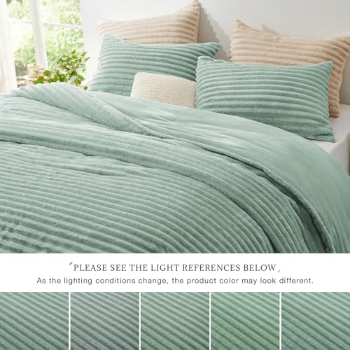 EXQ Home Fluffy Comforter Set King Size,3 Pieces Bed Set,Sage Green