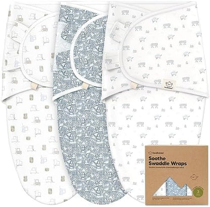 KeaBabies 3-Pack Organic Baby Swaddles for Newborns, Excavation, 0-3M