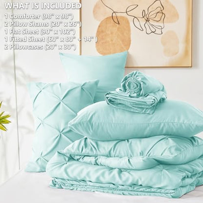 CozyLux Oversized Queen Comforter Set Spa Blue, 7 Pieces Bed in a Bag