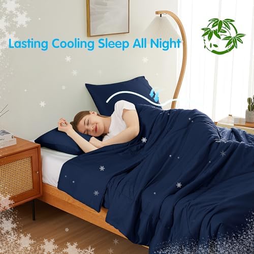 Zaizaihome Bamboo Viscose Comforter Set Queen Size 3 Pieces - Navy Blue