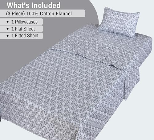RUVANTI Flannel Sheets Set Twin Size, Damask