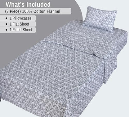 RUVANTI Flannel Sheets Set Twin Size, Damask