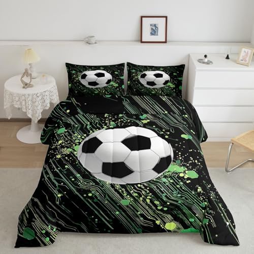Erosebridal Soccer Bedding Full,Football Comforter Set Cool Sports Game Bed Sets Hippie Graffiti Style Duvet Insert 3 Pieces