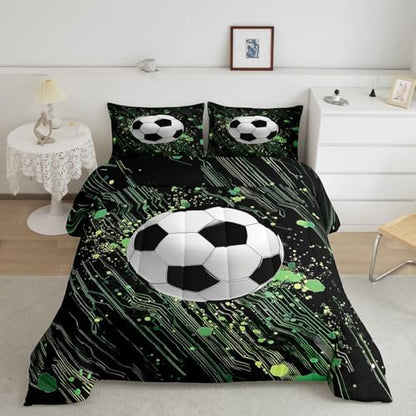 Erosebridal Soccer Bedding Full,Football Comforter Set Cool Sports Game Bed Sets Hippie Graffiti Style Duvet Insert 3 Pieces