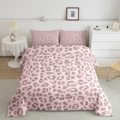 Pink Leopard Skin Comforter Leopard Print Comforter Set for Kids Boys Girls Africa Cheetah Printed Children Bedding Set Ultra Soft Decor Safari Animal Fur Pattern Duvet Set Full Size Quilt Set