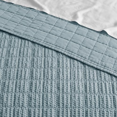 Levtex Home Cloud Waffle King/Cal King Quilt Set (106x92in) and 2 Pillow Shams (36x20in) - Box Quilted Waffle Texture - Chambray - Cotton King Size Quilt Bedding Set - Lightweight Soft Pre-Washed
