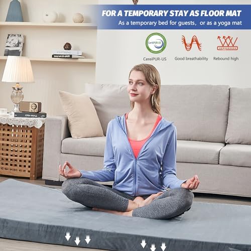 CYMULA Memory Foam Camping Mattress Pad, Sleeping Mat, Portable Roll Up Mattress for Adults, Camping Bed Pads for Sleepover, Car Bed with Travel Bag
