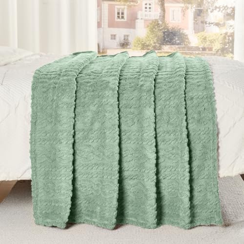 Green Throw Blanket - Soft & Fluffy Fleece, Cute & Aesthetic, Perfect for Sofa, Couch, Chair, Bed, Living Room & Bedroom, All-Season Use, Plush & Cozy Decorative Blanket 50x60