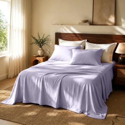 MEISHANG 100% French Linen Sheets California King,4 Pcs,18-24" Deep Pocket