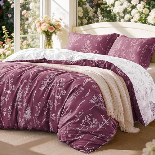 Love's cabin Vintage Rose Comforter Set Queen - Queen Size Comforter Set, 3 Pieces Cute Floral Bedding Sets for All Seasons,1 Soft Reversible Botanical Flowers Comforter and 2 Pillow Shams