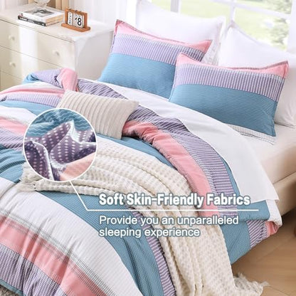 Litanika Sea Salt King Size Comforter Set - 3 Pieces Stripe Bed Set