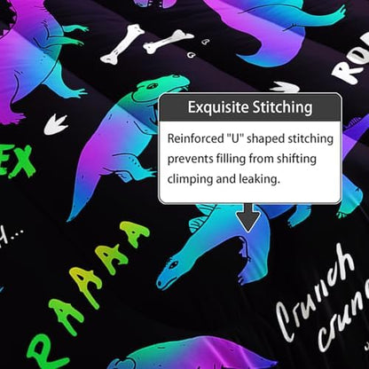Axolotl Cartoon Dinosaur Bedding Set King Size,Gradient Dinosaur Comforter for Kids Teens,Colorful Dino Kids Bed Set,Monsters Bedding for Boys Girls Adults,1 Quilt with 2 Pillowcases All Season,Black