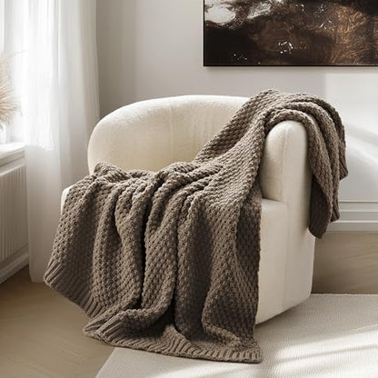 EVERGRACEHOME Chunky Chenille Knit Throw Blanket, 60 x 80, Mocha Brown
