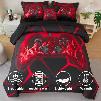 ZRNBAST 6 Pcs Bed in a Bag Full Size Bedding Gaming Comforter Set for Boys
