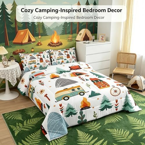 Feelyou Happy Camping Comforter Set for Kids Boys Girls Queen Size Outdoor