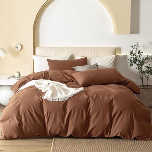 JIYUAN Oversized King Washed Cotton Duvet Cover Set, Relaxed Linen Feel