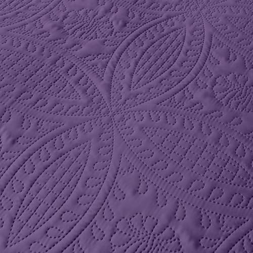 akkialla 118"x106" Purple California King Quilt Set, Oversized Floor-Length Bedspread, Modern Coin Pattern Microfiber Coverlet, 3-Piece All Season Bedding with 2 Pillow Shams