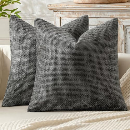 MIULEE Decorative Couch Throw Pillow Covers 16x16 Inch Dark Gray 2 Pack
