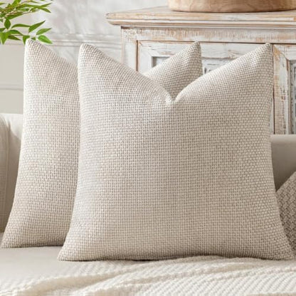 MIULEE Decorative Neutral Beige Euro Sham Pillow Covers 26x26 Inch 2 Pack