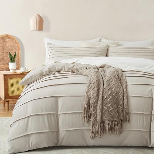 Oli Anderson 3PCS Pleated Duvet Cover Set, Linen, Queen